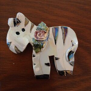 Vintage Women's  Enamel Zebra Brooch EUC